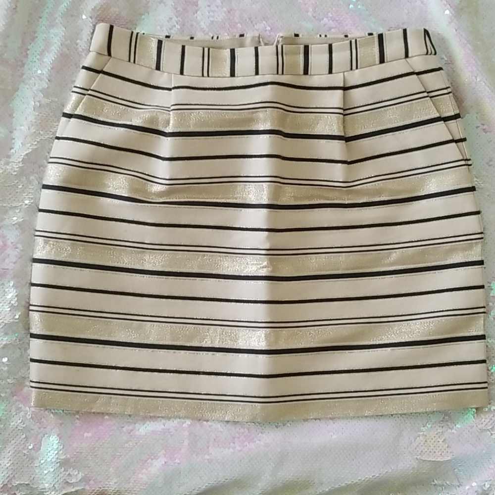 ❤J Crew Tan Black Gold Stripe Women Skirt Size 2